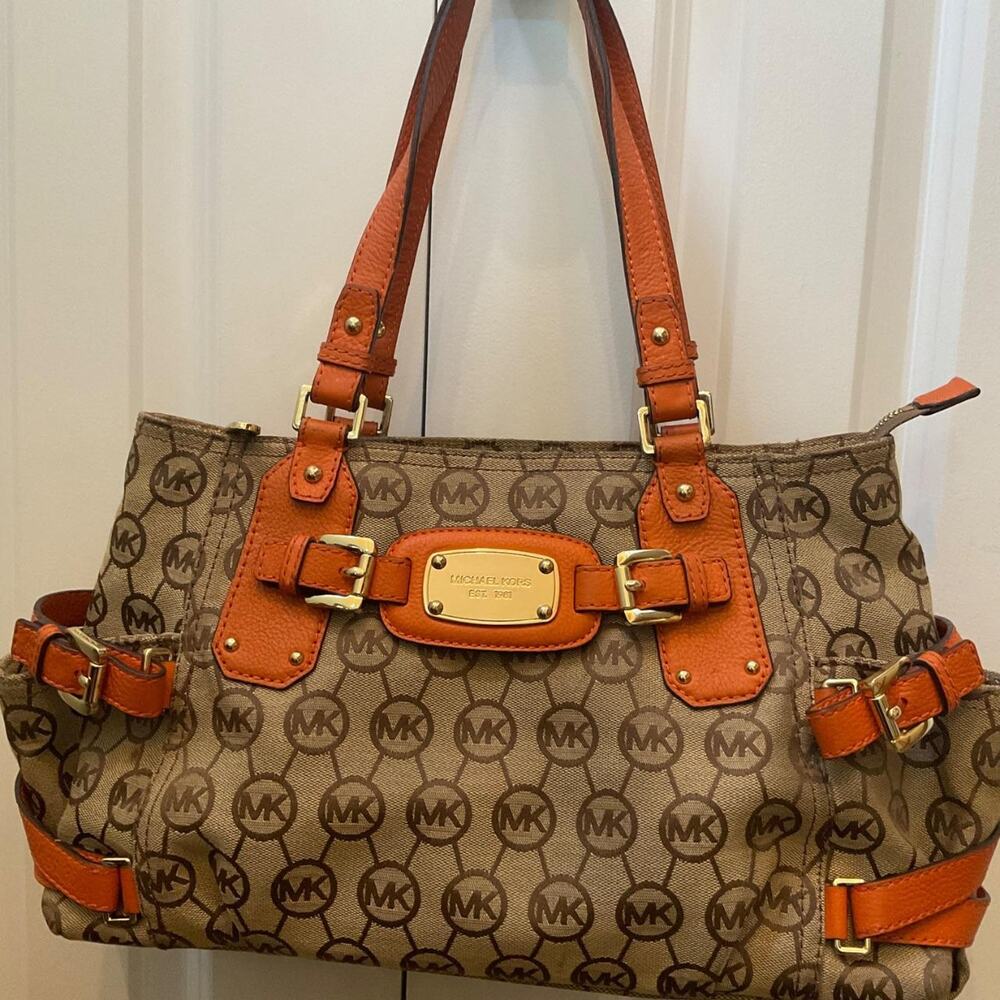 Vintage Michael Kors Tangerine Orange Monogram Gansevoort Satchel Bag
